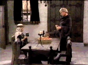 Brother Cadfael discusses the theft with the Lady of the House